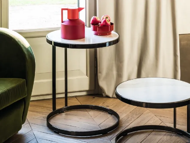 Pezzani Tavolino da salotto rettangolare in acciaio e ripiano in marmo  collezione Nordic. Versione con ripiani in marmo spessore 20 mm e finitura  opaca.